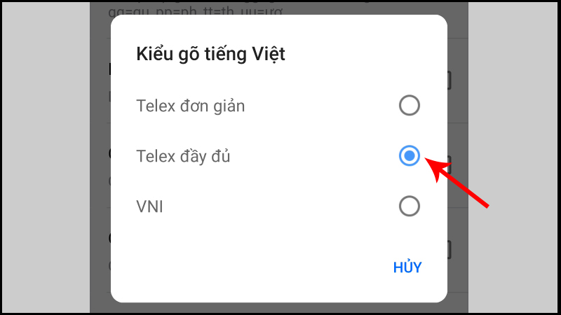 Tùy chọn kiểu Telex